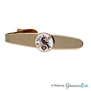 Vintage Robbins Co PA Dutch Hex Thistle Finch Cloisonne Gold Tone Tie Bar Clip
